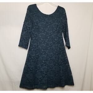 Lush Emerald Green Lace Mini Party Lined 3/4 Sleeves Scoop Neck Front Sz L-NWOT
